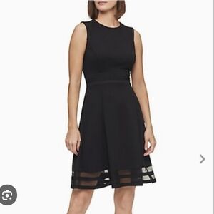 Calvin Klein Fit & Flare Illusion Hem Midi  Dress Black SZ 8